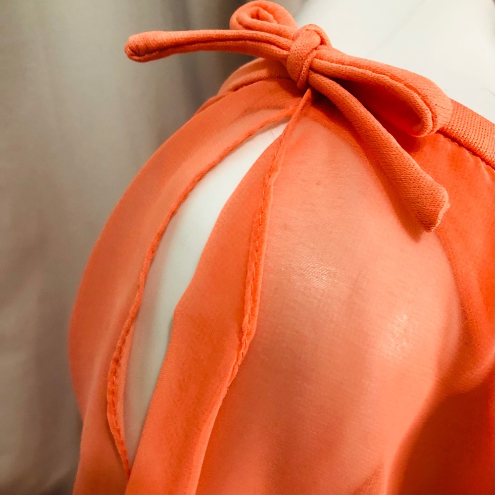 Vintage ILGWU Coral Chiffon And Satin Angel Wing Gown, Size M - Picture 5 of 8